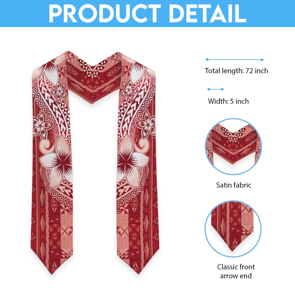 Tonga Kupesi Ngatu Graduation Stole Vintage Red Plumeria LT05 - Polynesian Pride