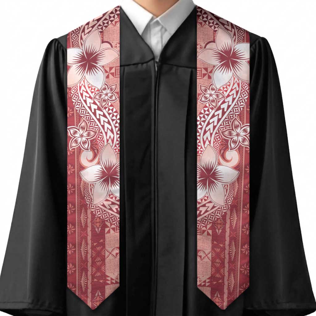 Tonga Kupesi Ngatu Graduation Stole Vintage Red Plumeria LT05 - Polynesian Pride