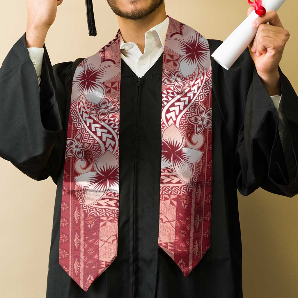 Tonga Kupesi Ngatu Graduation Stole Vintage Red Plumeria LT05 - Polynesian Pride