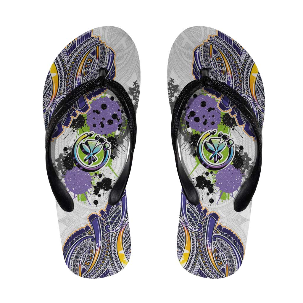 Traditional Art Hawaiian Kakau Tattoos Flip Flops Graffiti Style LT03 White - Polynesian Pride