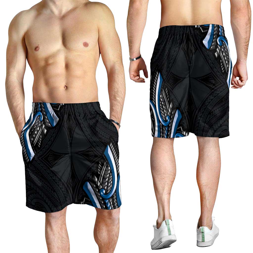 Traditional Art Hawaiian Kakau Tattoos Shorts for Men Blue Color - Polynesian Pride