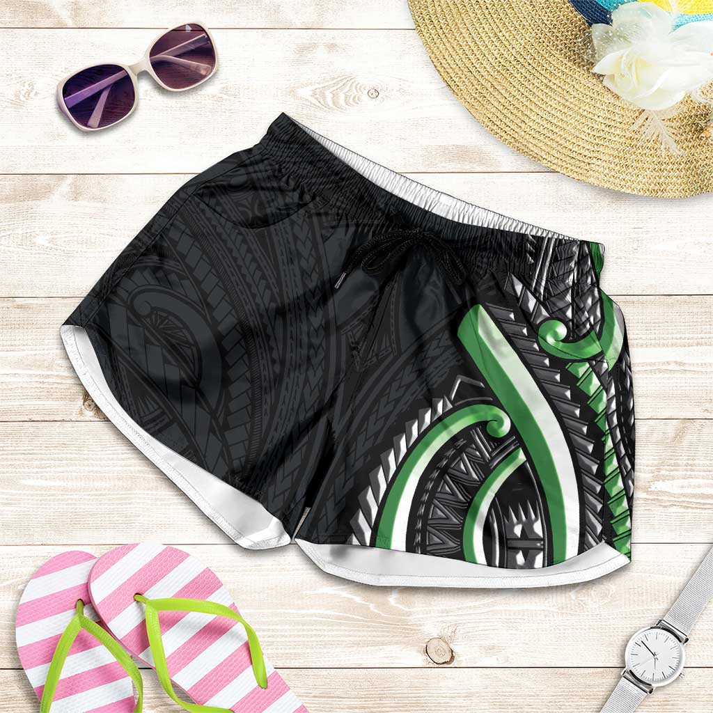 Traditional Art Hawaiian Kakau Tattoos Shorts for Women Green Color LT03