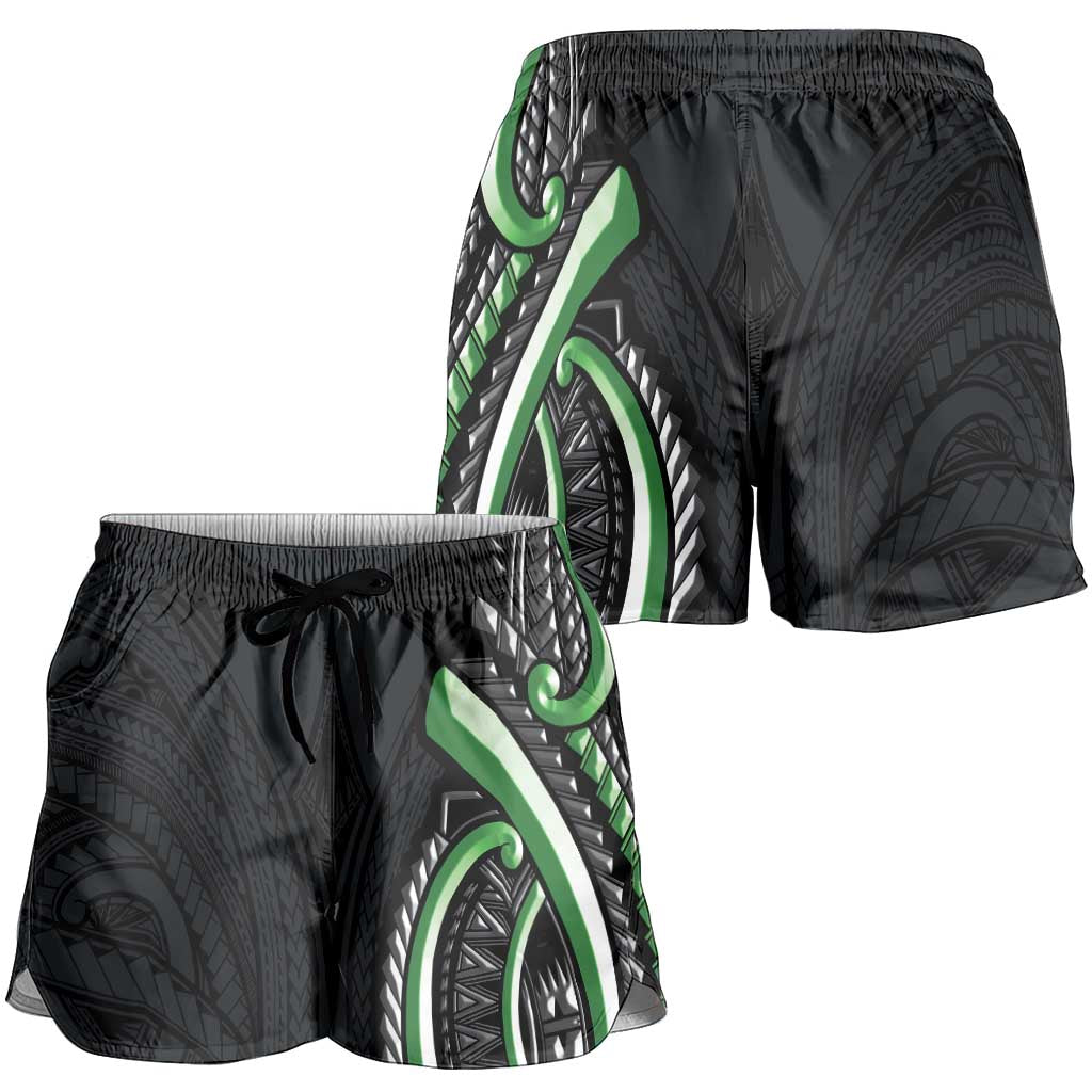 Traditional Art Hawaiian Kakau Tattoos Shorts for Women Green Color LT03 - Polynesian Pride