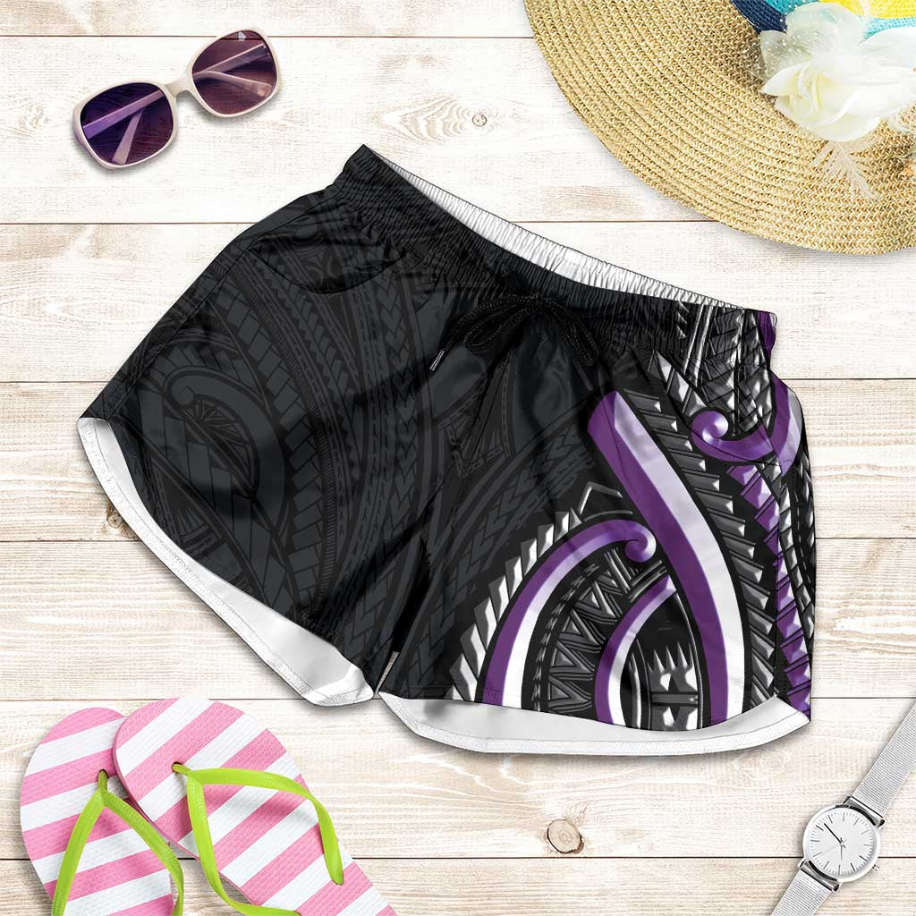 Traditional Art Hawaiian Kakau Tattoos Shorts for Women Purple Color LT03 Purple - Polynesian Pride
