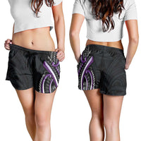 Traditional Art Hawaiian Kakau Tattoos Shorts for Women Purple Color LT03 - Polynesian Pride