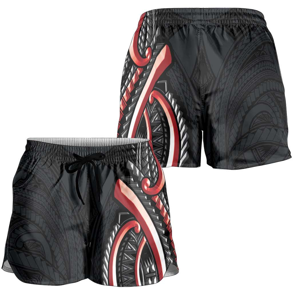 Traditional Art Hawaiian Kakau Tattoos Shorts for Women Red Color LT03