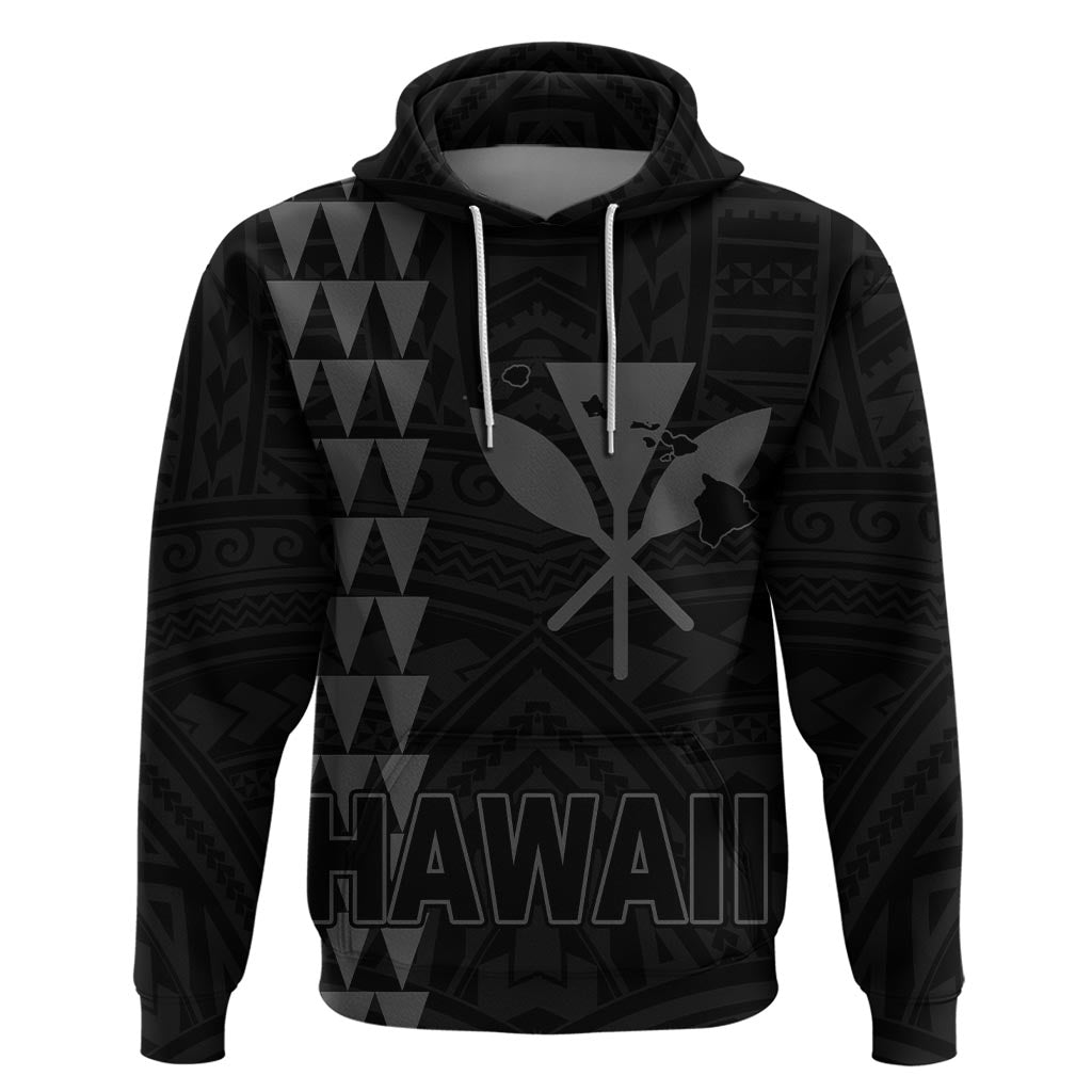 Polynesian Kakau Kanaka Map of Hawaii Zip Hoodie Gray