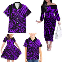 Polynesian Family Matching Outfits Hawaii Turtle Pineapple Red Off Shoulder Long Sleeve Dress And Shirt Family Set Clothes - Polynesian Pride