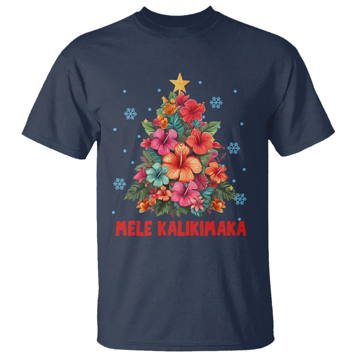Tropical Hawaiian Hibiscus Christmas Tree Mele Kalikimaka T Shirt TS02 Navy - Polynesian Pride