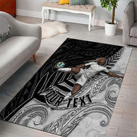 Personalized New Zealand Football Area Rug Kiwi Mascot with Silver Fern - Maori Tribal Tattoo Art TS04 - Polynesian Pride