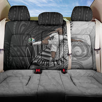 Personalized New Zealand Football Back Car Seat Cover Kiwi Mascot with Silver Fern - Maori Tribal Tattoo Art TS04 One Size Black White - Polynesian Pride