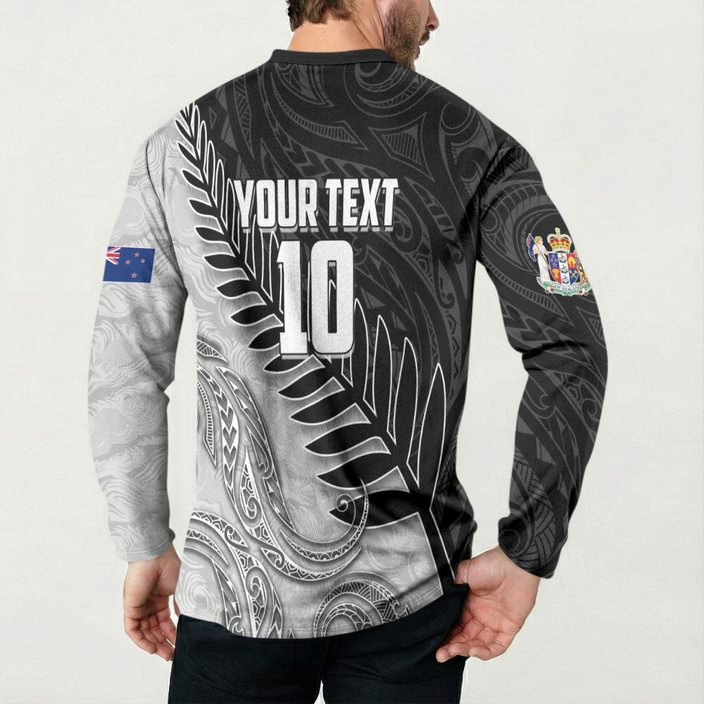 Personalized New Zealand Football Button Sweatshirt Kiwi Mascot with Silver Fern - Maori Tribal Tattoo Art TS04 - Polynesian Pride