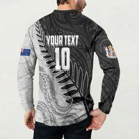 Personalized New Zealand Football Button Sweatshirt Kiwi Mascot with Silver Fern - Maori Tribal Tattoo Art TS04 - Polynesian Pride