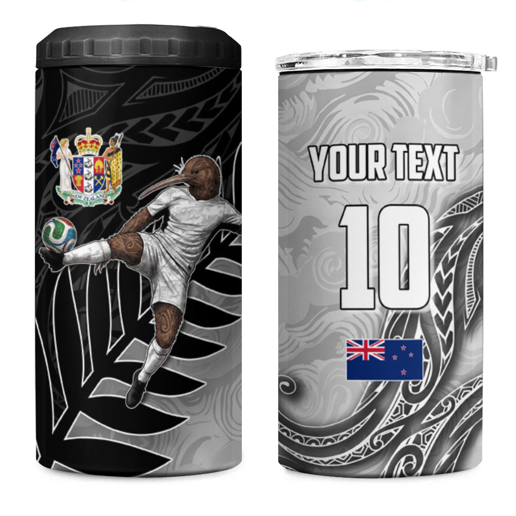 Personalized New Zealand Football 4 in 1 Can Cooler Tumbler Kiwi Mascot with Silver Fern - Maori Tribal Tattoo Art