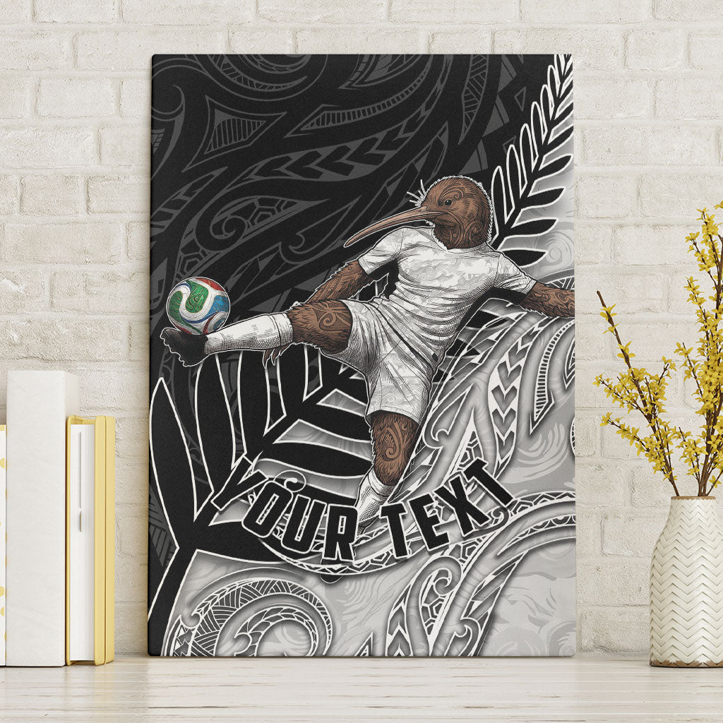 Personalized New Zealand Football Canvas Wall Art Kiwi Mascot with Silver Fern - Maori Tribal Tattoo Art TS04 Without Frame Black White - Polynesian Pride