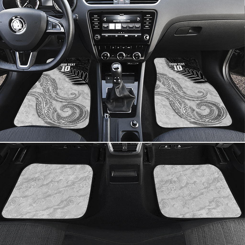 Personalized New Zealand Football Car Mats Kiwi Mascot with Silver Fern - Maori Tribal Tattoo Art TS04 Set 4pcs Black White - Polynesian Pride