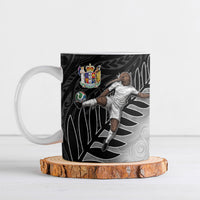 Personalized New Zealand Football Ceramic Mug Kiwi Mascot with Silver Fern - Maori Tribal Tattoo Art TS04 Black White - Polynesian Pride