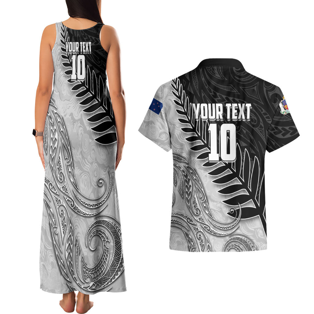 Personalized New Zealand Football Couples Matching Tank Maxi Dress and Hawaiian Shirt Kiwi Mascot with Silver Fern - Maori Tribal Tattoo Art TS04 - Polynesian Pride