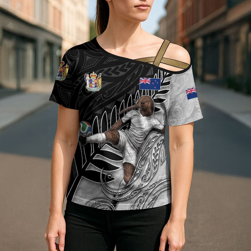 Personalized New Zealand Football Cross Shoulder Shirt Kiwi Mascot with Silver Fern - Maori Tribal Tattoo Art TS04 - Polynesian Pride