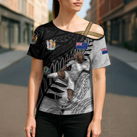 Personalized New Zealand Football Cross Shoulder Shirt Kiwi Mascot with Silver Fern - Maori Tribal Tattoo Art TS04 - Polynesian Pride