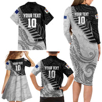 Personalized New Zealand Football Family Matching Long Sleeve Bodycon Dress and Hawaiian Shirt Kiwi Mascot with Silver Fern - Maori Tribal Tattoo Art TS04 - Polynesian Pride
