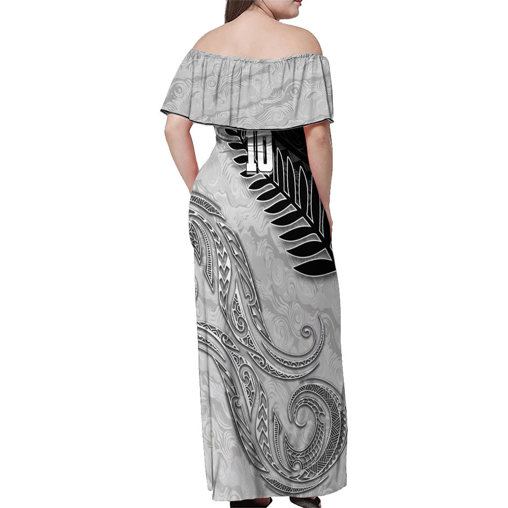 Personalized New Zealand Football Family Matching Off Shoulder Maxi Dress and Hawaiian Shirt Kiwi Mascot with Silver Fern - Maori Tribal Tattoo Art TS04 - Polynesian Pride