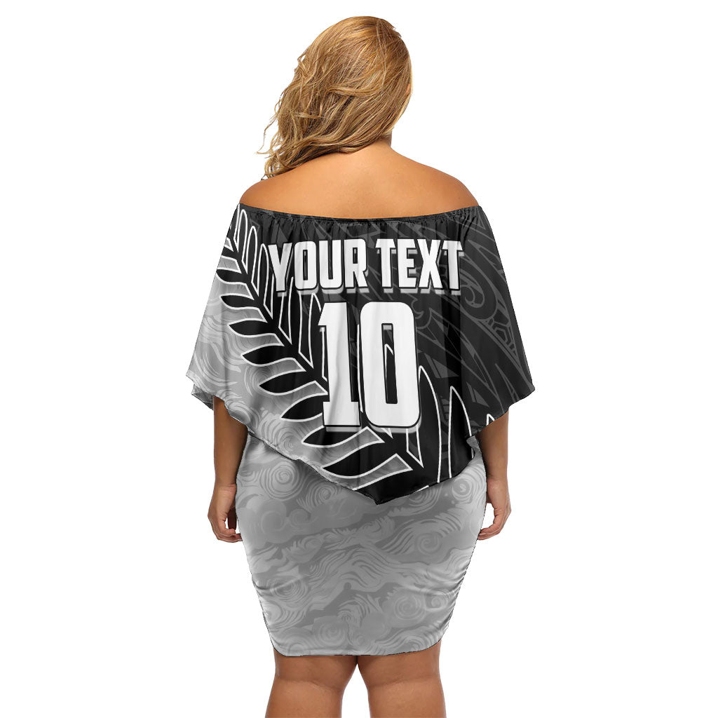 Personalized New Zealand Football Family Matching Off Shoulder Short Dress and Hawaiian Shirt Kiwi Mascot with Silver Fern - Maori Tribal Tattoo Art TS04 - Polynesian Pride
