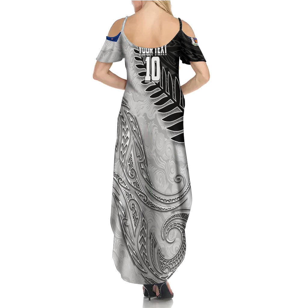 Personalized New Zealand Football Family Matching Summer Maxi Dress and Hawaiian Shirt Kiwi Mascot with Silver Fern - Maori Tribal Tattoo Art TS04 - Polynesian Pride