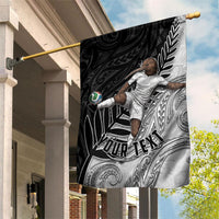 Personalized New Zealand Football Garden Flag Kiwi Mascot with Silver Fern - Maori Tribal Tattoo Art TS04 House Flag Black White - Polynesian Pride