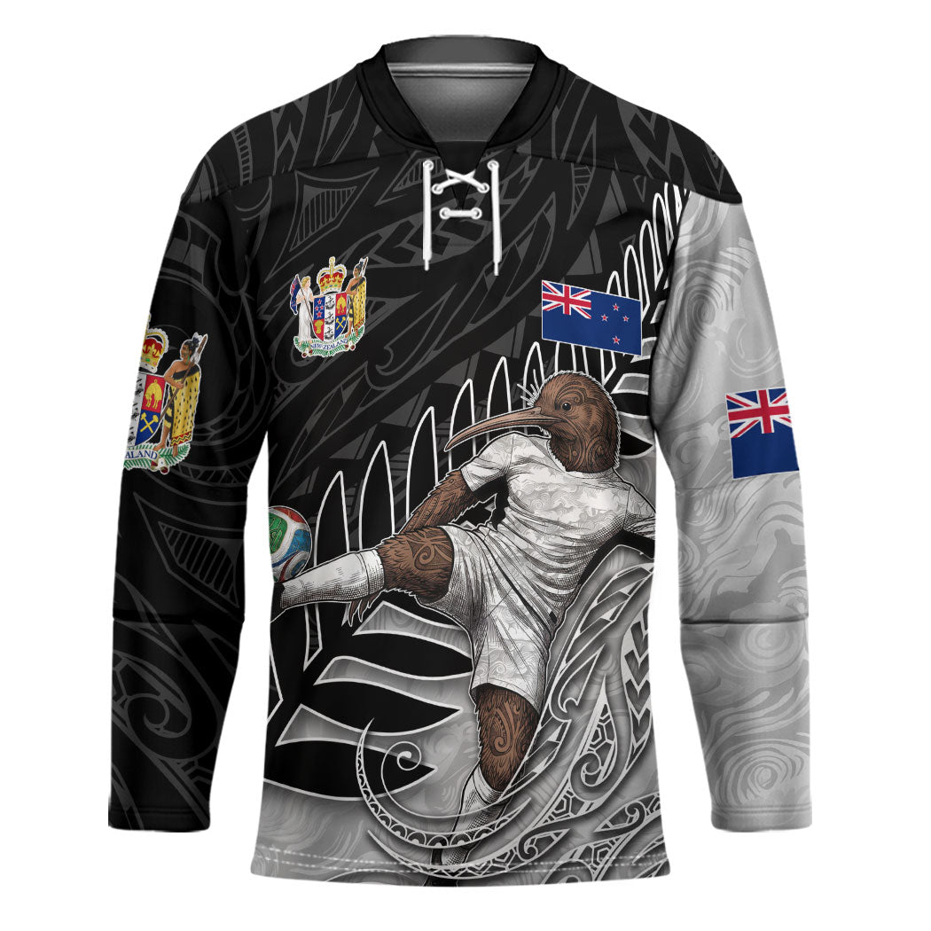 Personalized New Zealand Football Hockey Jersey Kiwi Mascot with Silver Fern - Maori Tribal Tattoo Art TS04 Unisex Black White - Polynesian Pride