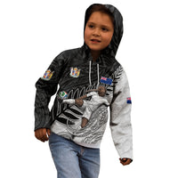 Personalized New Zealand Football Kid Hoodie Kiwi Mascot with Silver Fern - Maori Tribal Tattoo Art TS04 - Polynesian Pride