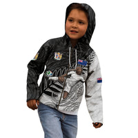 Personalized New Zealand Football Kid Hoodie Kiwi Mascot with Silver Fern - Maori Tribal Tattoo Art TS04 - Polynesian Pride