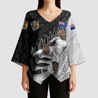 Personalized New Zealand Football Kimono Sleeve Blouse Kiwi Mascot with Silver Fern - Maori Tribal Tattoo Art TS04 - Polynesian Pride