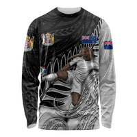 Personalized New Zealand Football Long Sleeve Shirt Kiwi Mascot with Silver Fern - Maori Tribal Tattoo Art TS04 Unisex Black White - Polynesian Pride