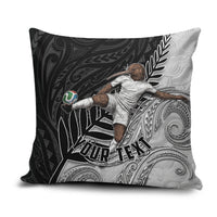 Personalized New Zealand Football Pillow Cover Kiwi Mascot with Silver Fern - Maori Tribal Tattoo Art TS04 Black White - Polynesian Pride