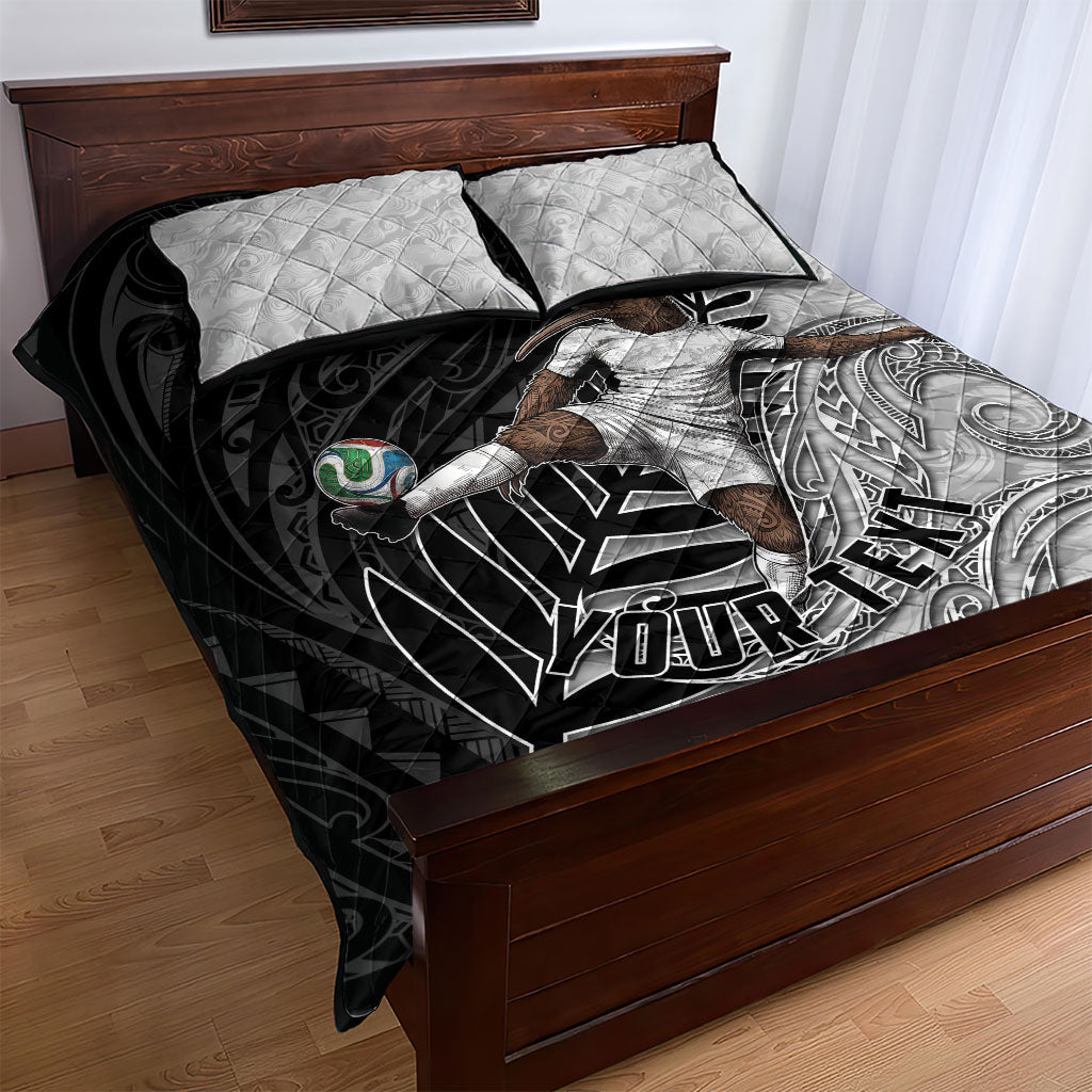 Personalized New Zealand Football Quilt Bed Set Kiwi Mascot with Silver Fern - Maori Tribal Tattoo Art TS04 - Polynesian Pride