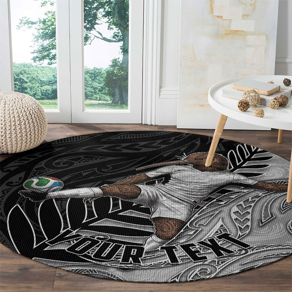 Personalized New Zealand Football Round Carpet Kiwi Mascot with Silver Fern - Maori Tribal Tattoo Art TS04 - Polynesian Pride