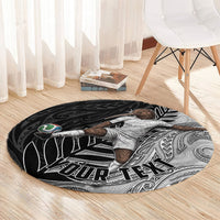 Personalized New Zealand Football Round Carpet Kiwi Mascot with Silver Fern - Maori Tribal Tattoo Art TS04 - Polynesian Pride