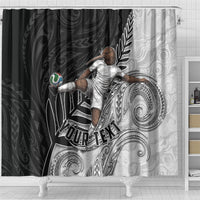 Personalized New Zealand Football Shower Curtain Kiwi Mascot with Silver Fern - Maori Tribal Tattoo Art TS04 - Polynesian Pride