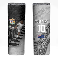 Personalized New Zealand Football Skinny Tumbler Kiwi Mascot with Silver Fern - Maori Tribal Tattoo Art TS04 Black White - Polynesian Pride