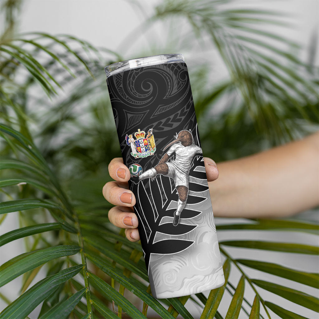 Personalized New Zealand Football Skinny Tumbler Kiwi Mascot with Silver Fern - Maori Tribal Tattoo Art TS04 - Polynesian Pride