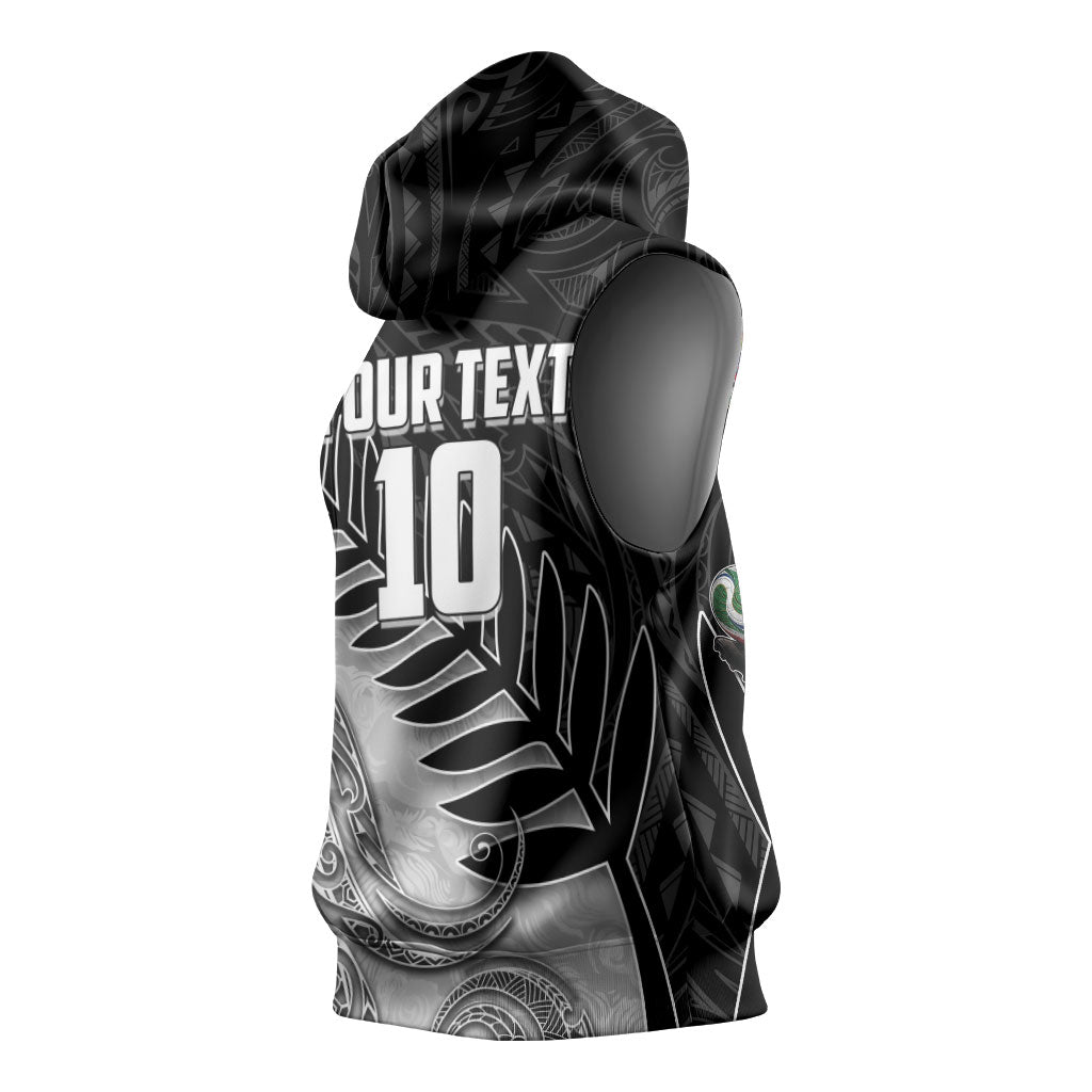 Personalized New Zealand Football Sleeveless Hoodie Kiwi Mascot with Silver Fern - Maori Tribal Tattoo Art TS04 - Polynesian Pride