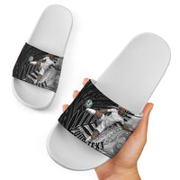 Personalized New Zealand Football Slide Sandals Kiwi Mascot with Silver Fern - Maori Tribal Tattoo Art TS04 - Polynesian Pride