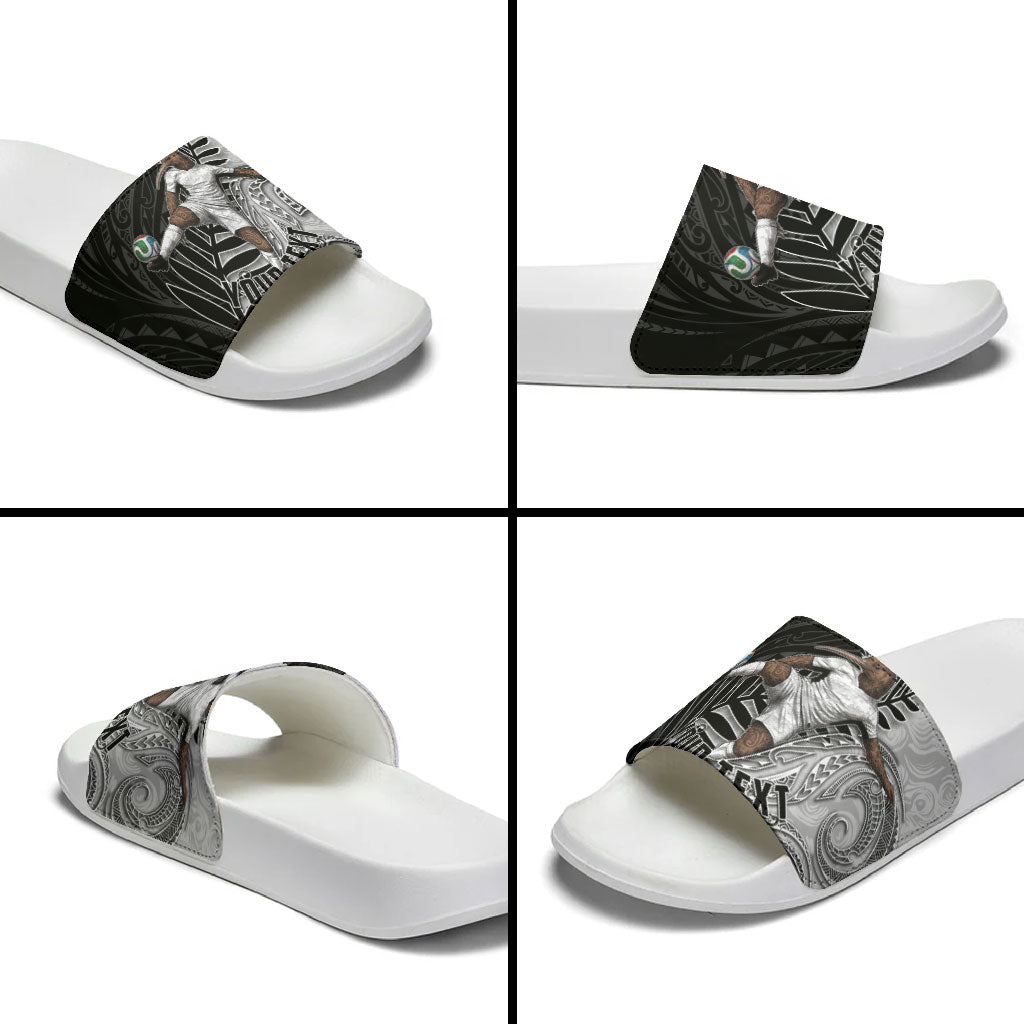 Personalized New Zealand Football Slide Sandals Kiwi Mascot with Silver Fern - Maori Tribal Tattoo Art TS04 - Polynesian Pride