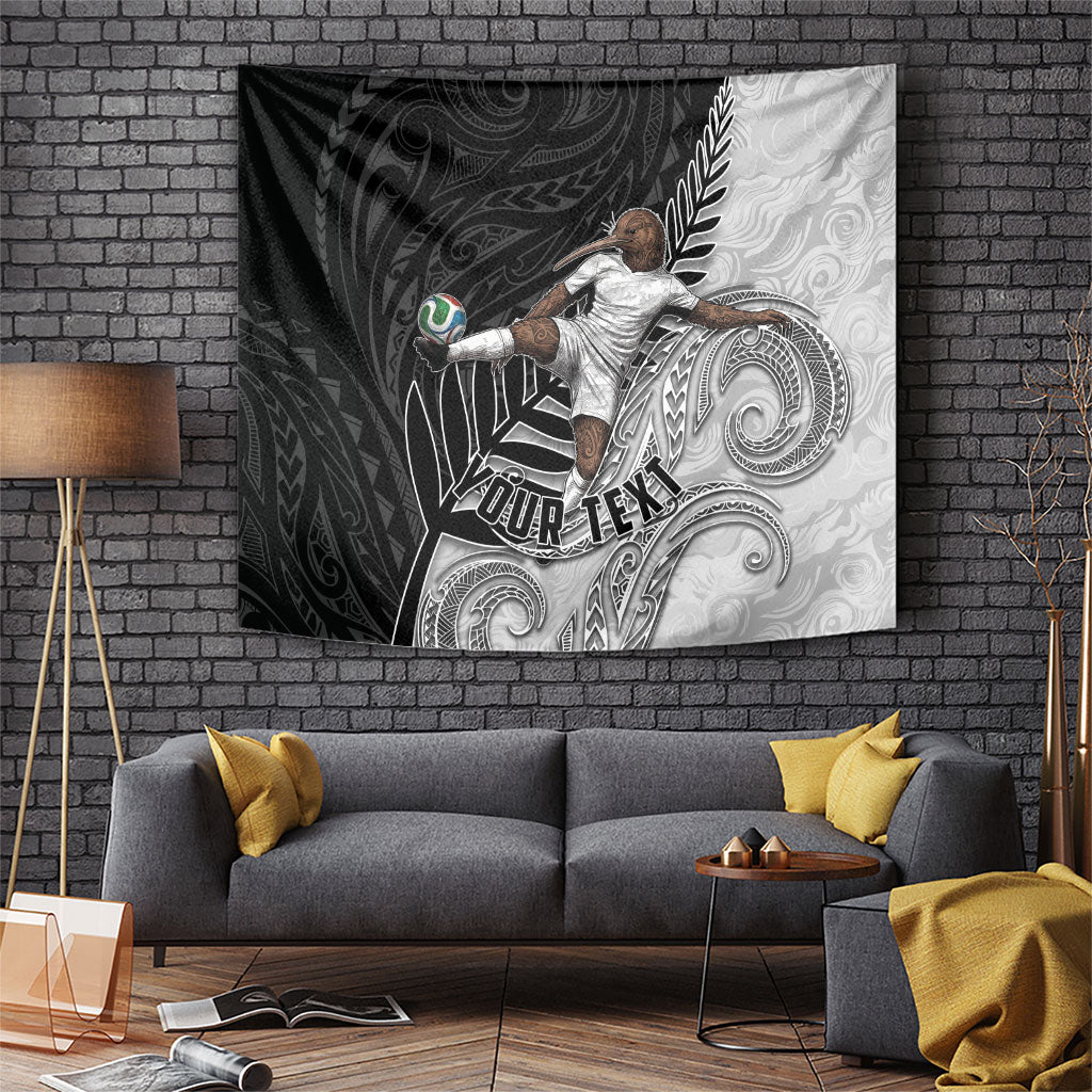 Personalized New Zealand Football Tapestry Kiwi Mascot with Silver Fern - Maori Tribal Tattoo Art