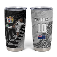 Personalized New Zealand Football Tumbler Cup Kiwi Mascot with Silver Fern - Maori Tribal Tattoo Art TS04 Black White - Polynesian Pride