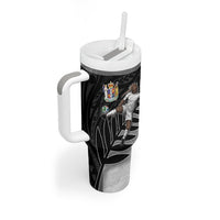 Personalized New Zealand Football Tumbler With Handle Kiwi Mascot with Silver Fern - Maori Tribal Tattoo Art TS04 - Polynesian Pride