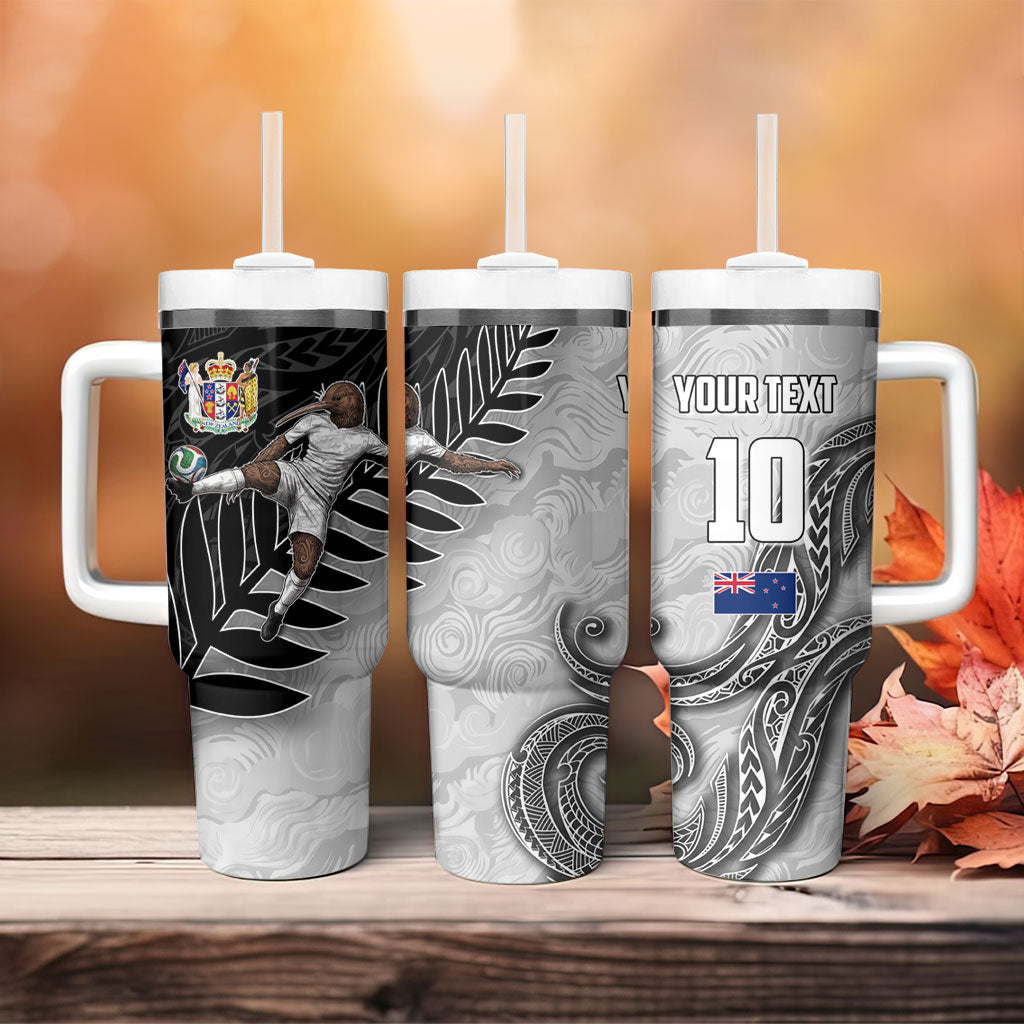 Personalized New Zealand Football Tumbler With Handle Kiwi Mascot with Silver Fern - Maori Tribal Tattoo Art TS04 - Polynesian Pride