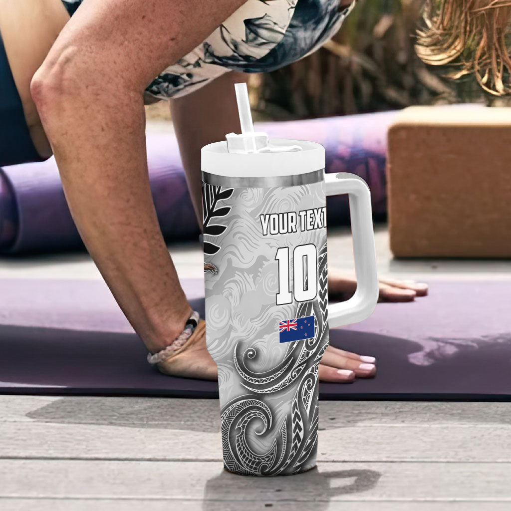 Personalized New Zealand Football Tumbler With Handle Kiwi Mascot with Silver Fern - Maori Tribal Tattoo Art TS04 - Polynesian Pride