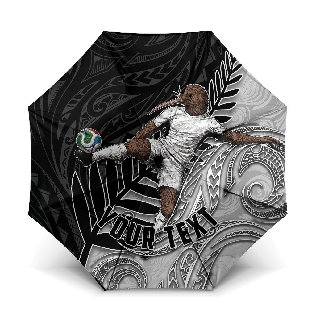 Personalized New Zealand Football Umbrella Kiwi Mascot with Silver Fern - Maori Tribal Tattoo Art TS04 One Size Folded 11.42 inch Opened Diameter 37.4 inch Black White - Polynesian Pride